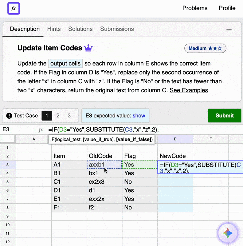 Formula Wars example showing formula submission and instant feedback